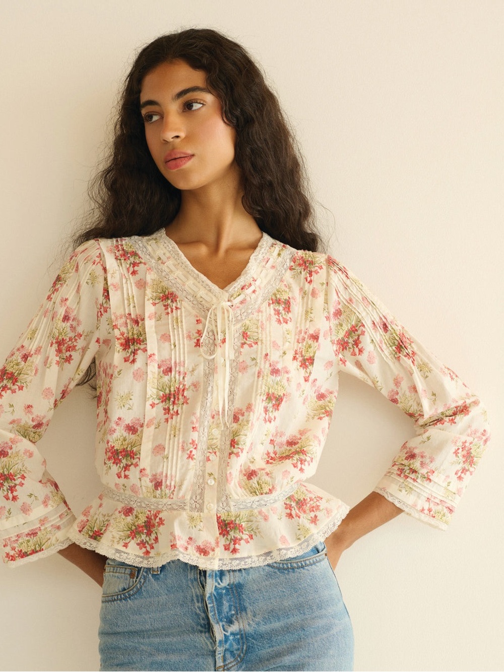 Doen NWT Hillock Top in Ivory Lantana Floral Sz M